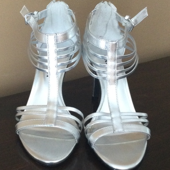 Gallery Sparkly Silver Strappy Stilettos - Picture 6 of 14